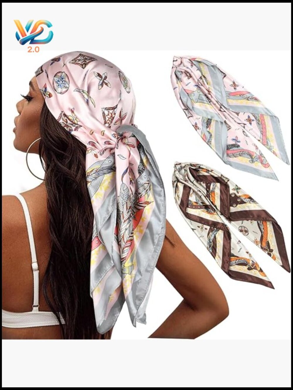Square Satin Head Scarf for Women 2 Pack Silky Soft Hair Wrap Styling Scarf